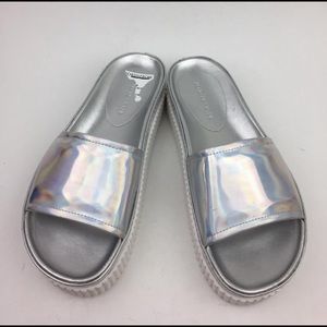 Kendall + Kylie isla slide sandals holographic